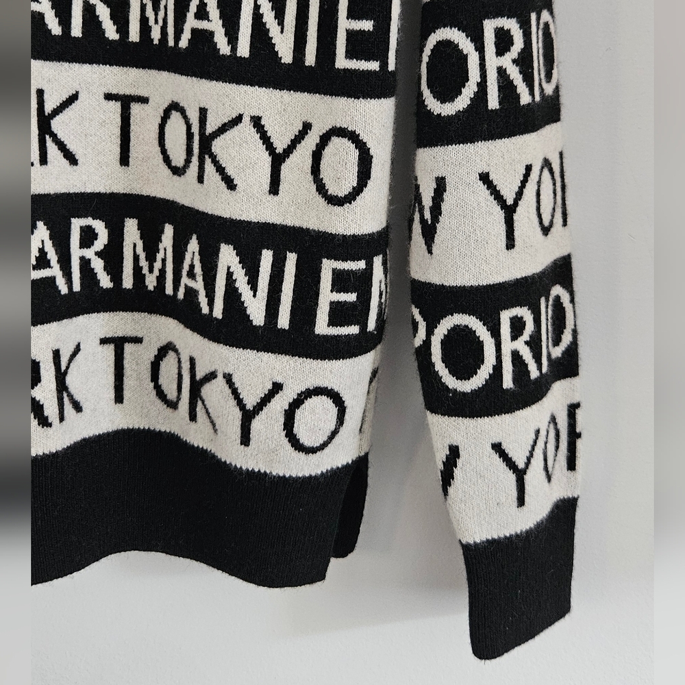 Emporio Armani Black and White All Over Crew-Neck Wool Blend Boy's Sweater Sz 14 - Picture 2 of 7
